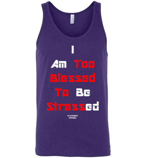 Too Blessed To Stress (Red Text Version), Adult Tank Top - STATEMENT APPAREL  - 3